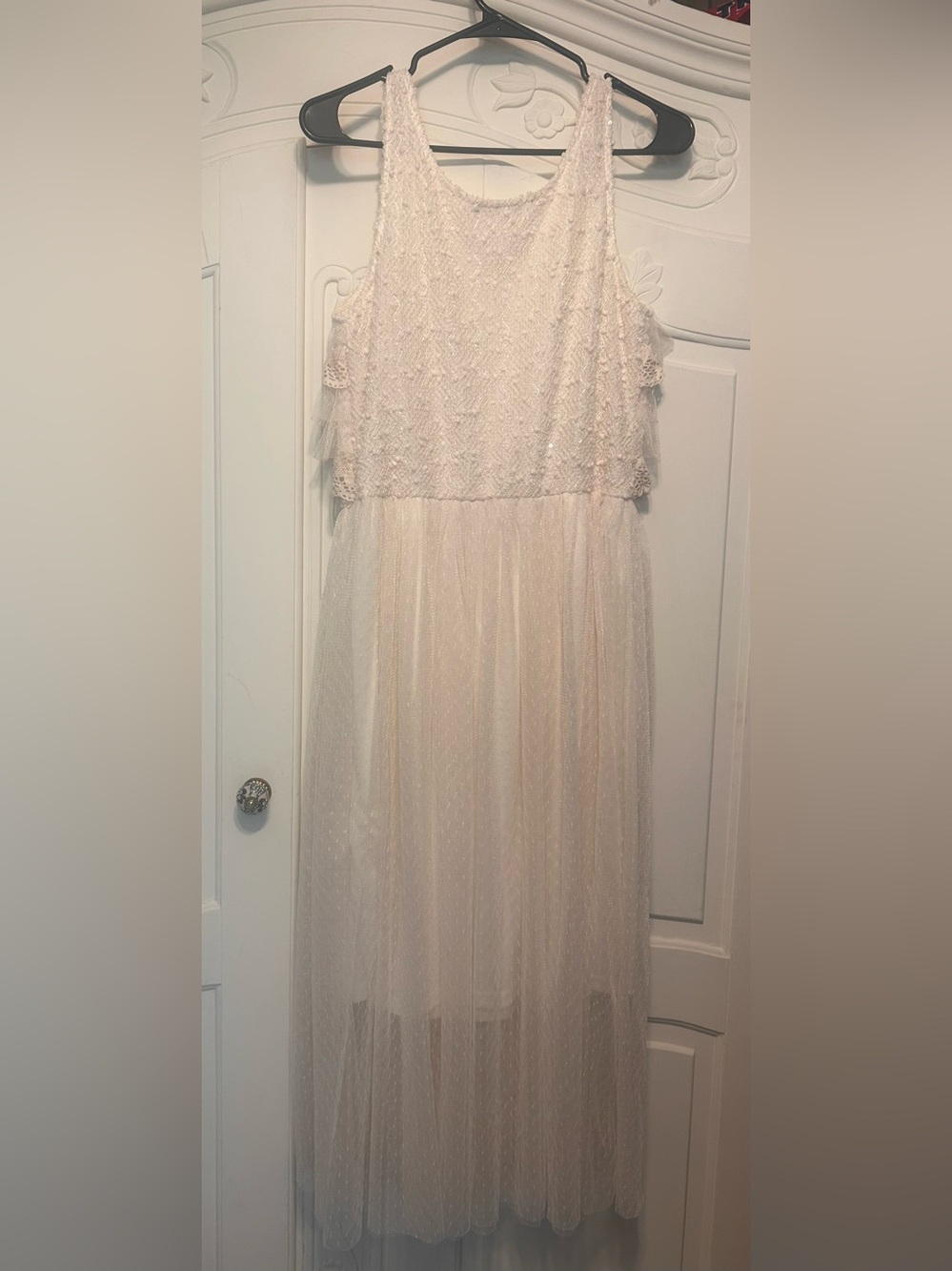 A'Reve Cream Lace & Tulle Ruffle Evening Dress - Picture 2 of 6